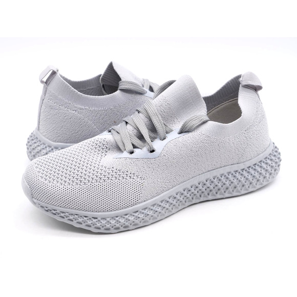 Navig8 Sneakers Womens 6.5 Shoes Gray Stretch Knit Lace Up Athletic Low Top - Picture 1 of 11